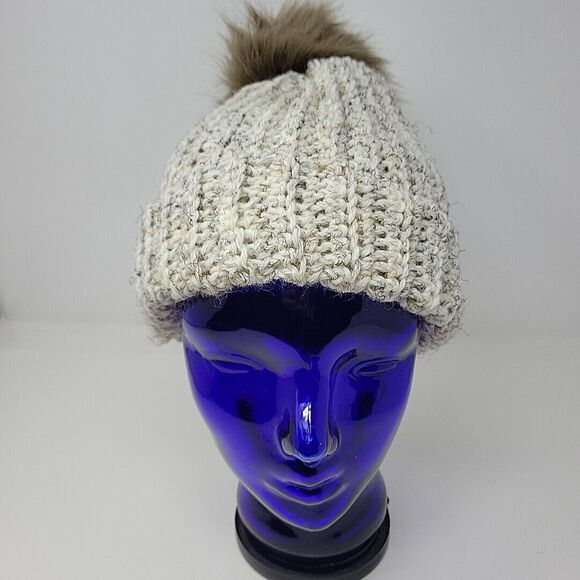 Womens Winter Knitted Beanie Hat with Faux Fur Pom Warm Knit Skull Cap - Picture 4 of 12